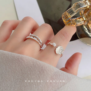 Silver Tone White Stone Flower And Clear Double Band Rings