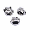 Lucky Cat Large Hole Bead in Antique Gold and Antique Silver Metal view 3