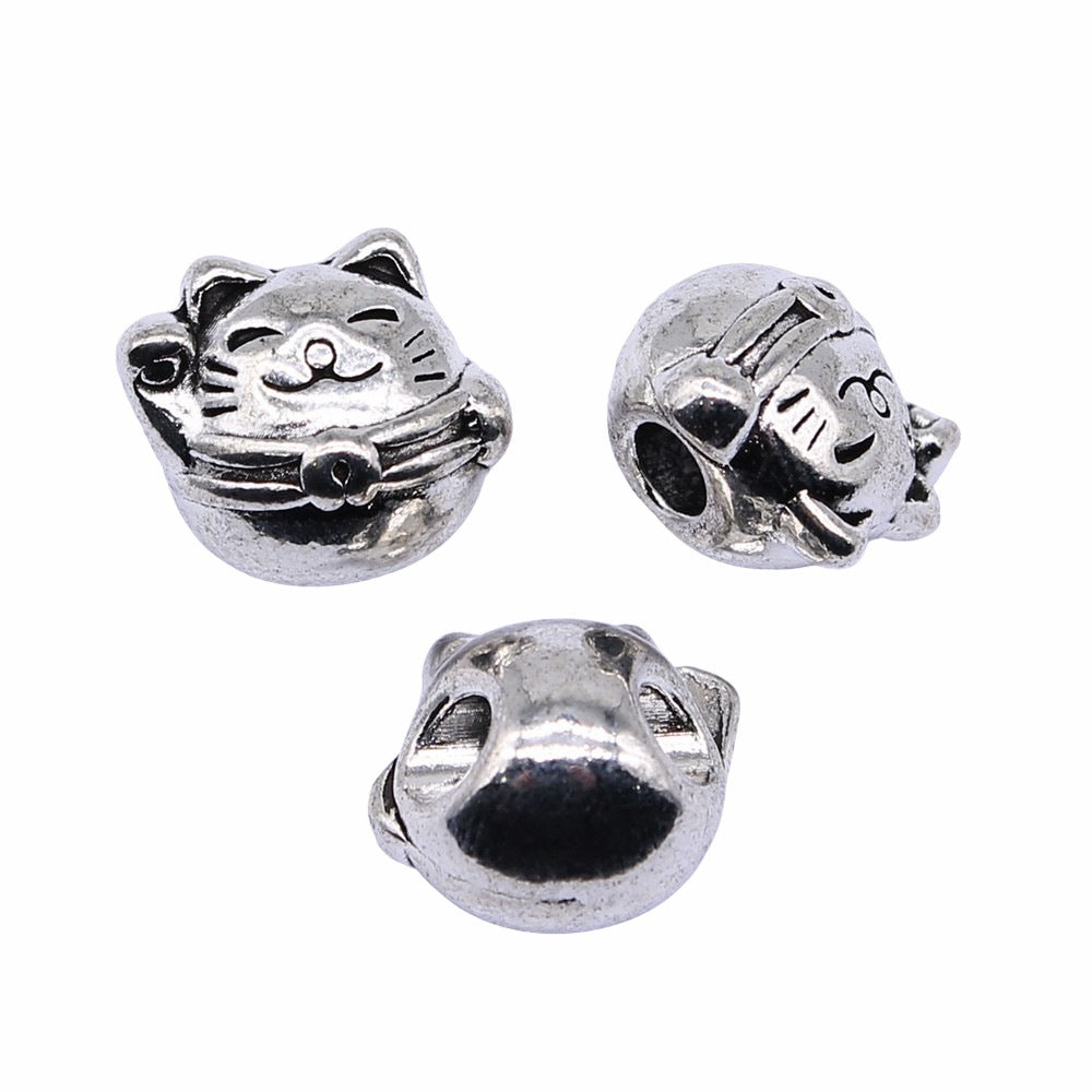 13x12mm 4.5g Multicolor Zinc Alloy Lucky Cat Large Hole Beads for Bracelet DIY Jewelry Making