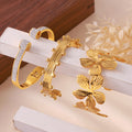 Flower Open Cuff Bangle Crystal Pave Tip Hinged Gold Bracelet view 2
