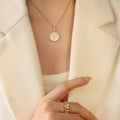 Gold Round Mother Of Pearl Initial Letter Pendant Necklace view 6