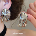 Folded Disc Statement Stud Earrings in Gold and Silver Tone view 3