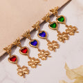Butterfly Heart Clover Drop Earrings Red Blue Green Gold view 3