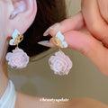 Pink Rose Butterfly Stud Earrings Coral Bead Rose Necklace Two Styles view 3