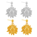 Textured Sunflower Drop Earrings Gold Or Steel Finish view 5