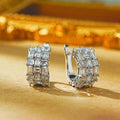 Silver Emerald Cut Cubic Zirconia Three Row Huggie Earrings view 2