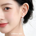 Silver Pearl Leaf Crystal Cascade Long Drop Earrings Pair view 2