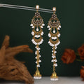White Green and Red Pearl Look Jhumka Long Earrings view 2