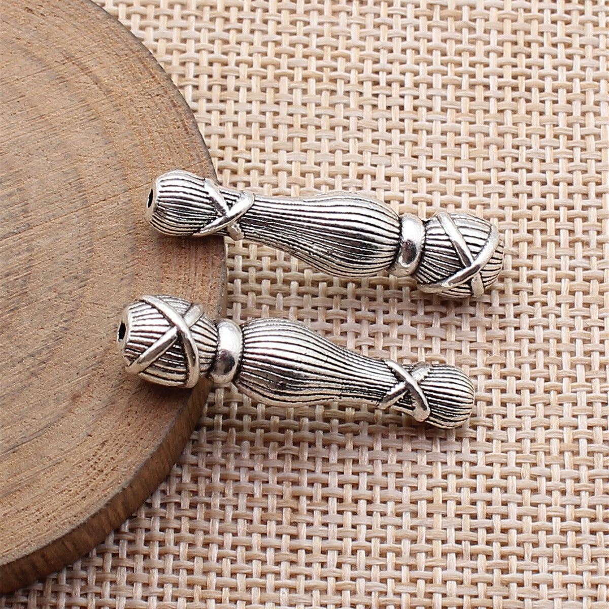 34x9x8.2mm 5.3g Antique Silver Zinc Alloy Gourd Head Small Hole Spacer Beads for DIY Jewelry Making