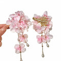 Fabric Flower Duckbill Hair Clips with Pearl Chain Tassels view 5