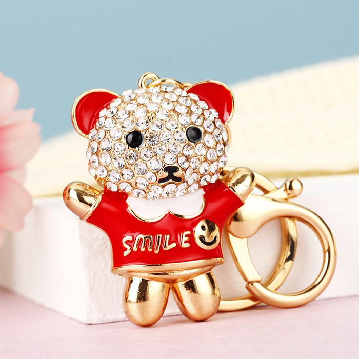 Jeweled Hugging Bear Keychains in Red and Blue Pictured Colors