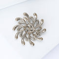 Silver Spiral Flower Brooch Clear Rhinestones Blue Center view 4