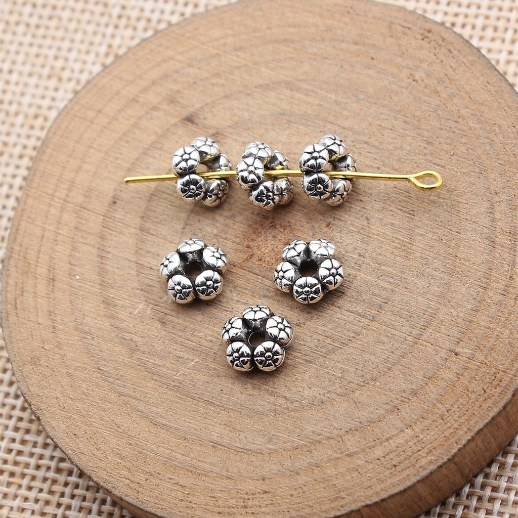 7.6x7.6x3.4mm 0.6g Antique Silver Zinc Alloy Flower Small Hole Spacer Beads for DIY Bracelet Jewelry Making