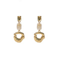 Gold Irregular Open Circle Drop Earrings Gray Stone Bead Accent view 5