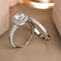Silver Tone Round Halo Clear CZ Bridal Ring Set Sizes 6-10 view 3