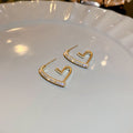 Gold Tone Crystal Open Heart Statement Hoop Stud Earrings view 6
