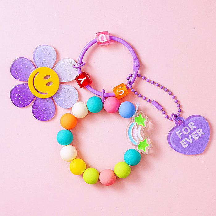 Candy Bead Smiley Daisy Keychains in Six Bright Color Combinations