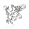 Pearl Flower Branch Brooch Rhinestone Leaves Gold Or Silver view 2