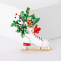Christmas Boot Brooch in Metal with Red Enamel Skate Boot Filled with Green Foliage view 6