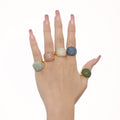 Gold Dome Pave Cocktail Ring Turquoise White Blue Emerald Pink view 3