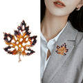 Amber And Dark Crystal Maple Leaf Brooch Decorative Lapel Pin view 3