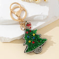 Green Beaded Christmas Tree Charm Keychain With Stocking view 3