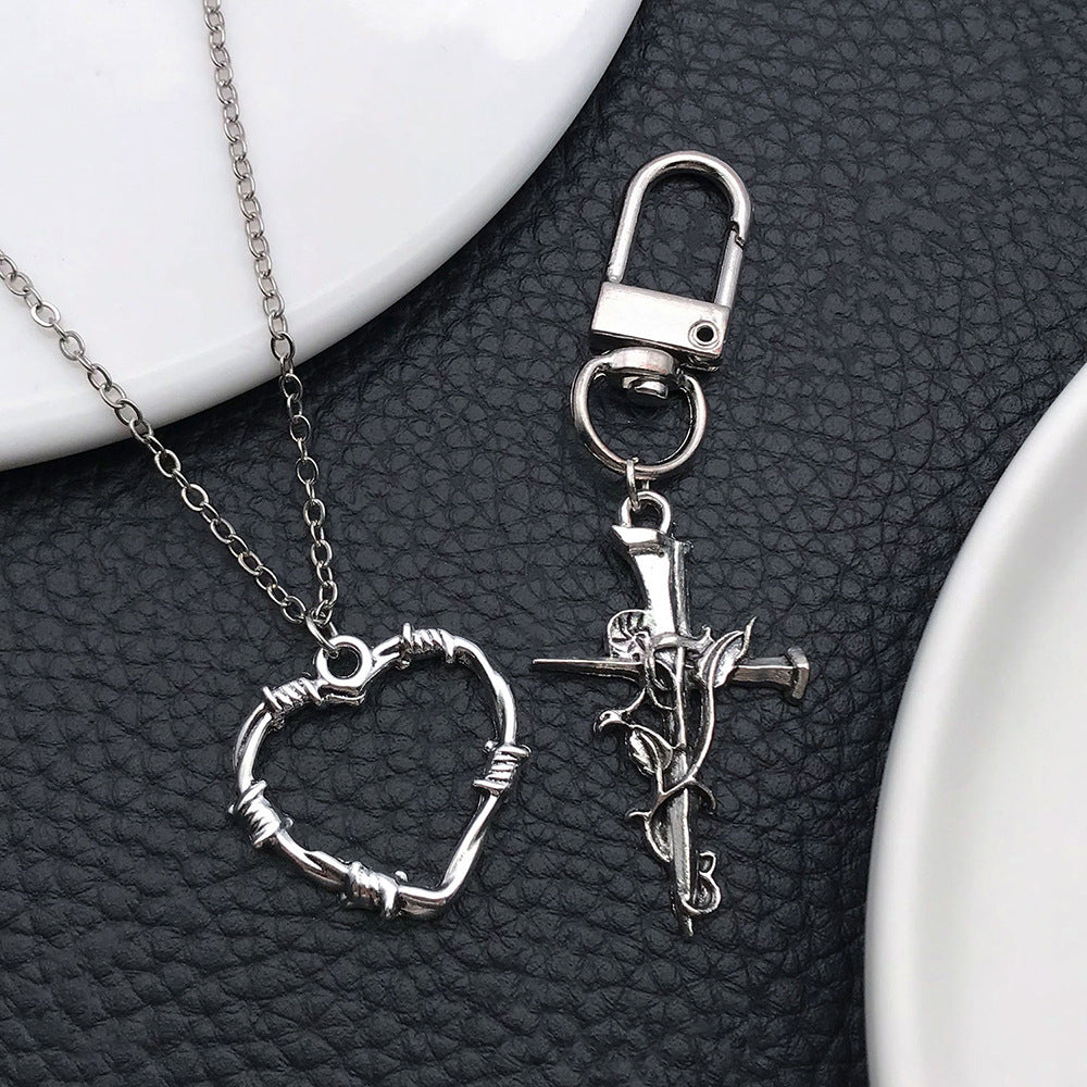 Zinc Alloy Cross Thorn Heart Charm Pendants for DIY Bracelet Necklace Keychain Jewelry