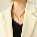 Gold Curb Chain Pearl Pendant Necklace Round Bezel Drop view 6