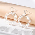 Silver Tone Large Round Openwork Filigree Hook Earrings view 2
