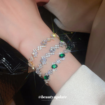 Oval Crystal Clasp Bracelets Green Clear Accents 2 Styles