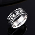 Steel Tone Claddagh Heart Hands Crown Band Celtic Knot Ring view 1