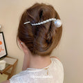 Silver Pearl Geometric Twist Hair Clip Large Pearl view 3