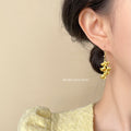 Gold Tone Layered Ginkgo Leaf Cluster Hook Earrings view 2