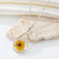Silver Tone Clear Resin Pressed Flower Teardrop Pendant Necklaces view 4