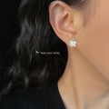 Silver Matte Flower Stud Earrings Pearl Center Pair view 2