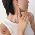 Irregular Geometric Twisted C-Hoop Stud Earrings Gold Steel view 3