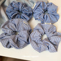 Oversized Blue Stripe And Plaid Fabric Scrunchie In Three Patterns view 2