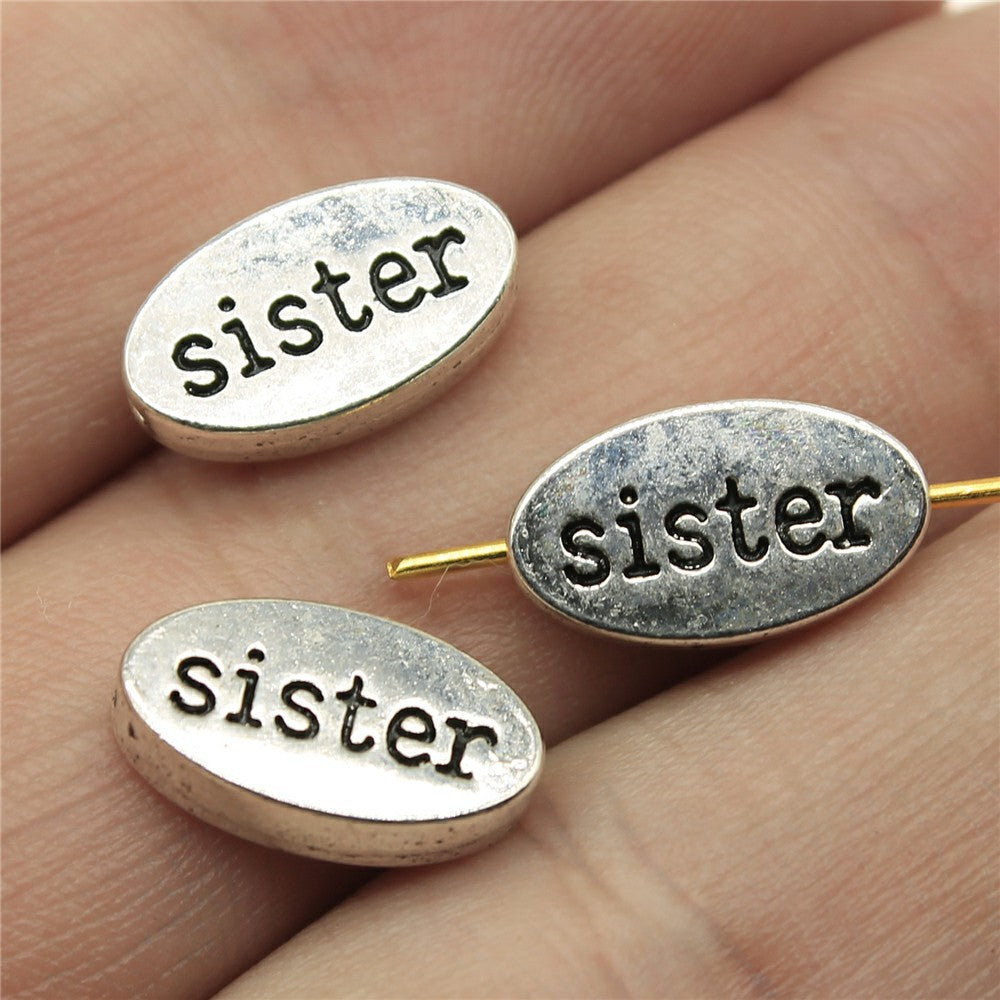 13x8x3mm 1.7g Antique Silver Zinc Alloy Oval Double Sided Sister Spacer Round Beads for DIY Bracelets