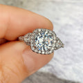 Round Center Triple Stone Crystal Ring in Polished Metal view 2