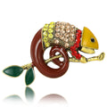Curled Tail Chameleon Enamel Brooch in Blue and Red view 2