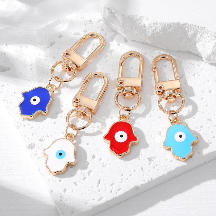 Gold Tone Enamel Hamsa Evil Eye Clip Keychains in Four Colors