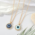Gold Tone Crystal Halo Realistic Eyeball Pendant Necklaces view 1