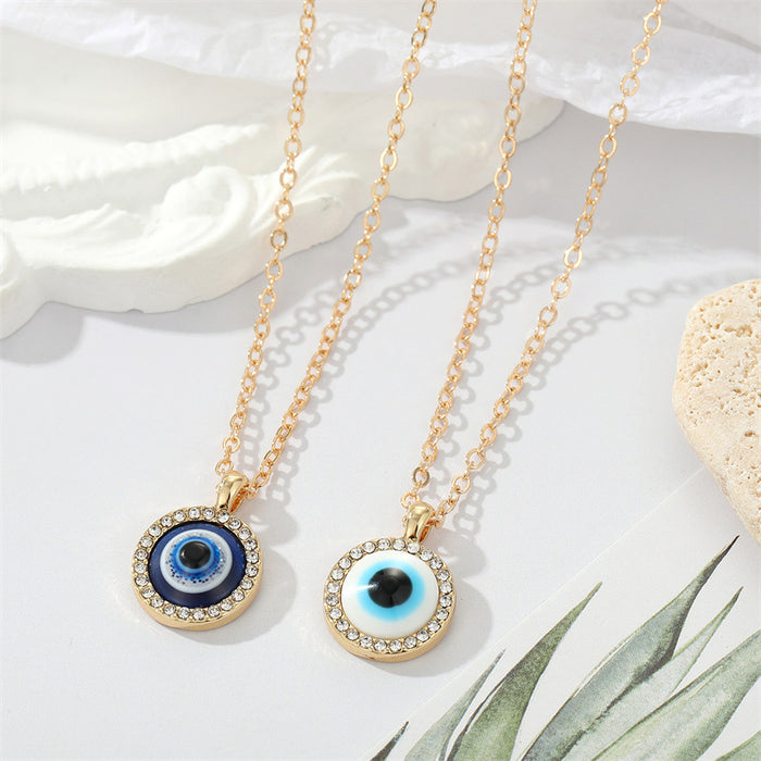 Gold Tone Crystal Halo Realistic Eyeball Pendant Necklaces
