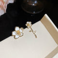 Gold Tone White Flower Crystal Tassel Stud Earrings Three Styles view 8