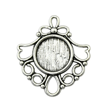 Looped Fan Border Round Pendant Settings for Jewelry Making
