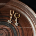 Gold Crystal Paved Huggie Hoop Flower Drop Earrings Pair view 3