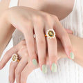 Pearl Halo Open Ring Black Enamel Gold Flower Motif view 3