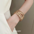 Wide Multi Bar Crossing Open Cuff Bracelet In Gold Or Silver Tone view 4