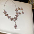 Pink Crystal Flower Teardrop Necklace and Earring Set view 3