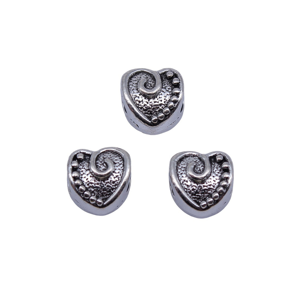 11x11x8.6mm 2.9g Antique Silver Zinc Alloy Heart Large Hole Beads for DIY Bracelet Jewelry Making